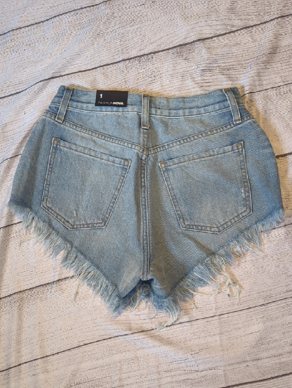 Fashion Nova Light Wash Frayed Hem Denim Shorts - Picture 3 of 3